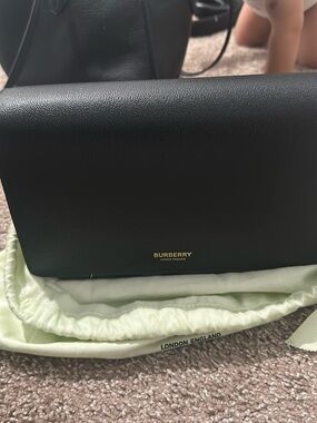Burberry Black Leather Crossbody with Gold Logo